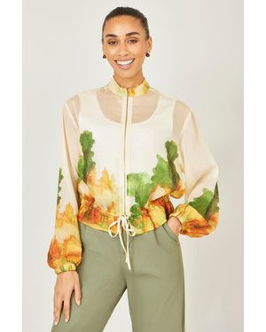 Yumi' Printed Lightweight Modal Bomber Jacket - Natural