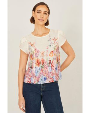 Yumi' Floral Border Top - Pink