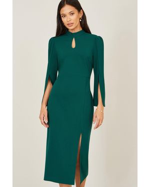 Yumi' Fitted Midi Dress With Flute Sleeves - Green
