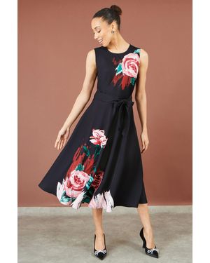 Yumi' Abstract Floral Skater Midi Dress - Blue