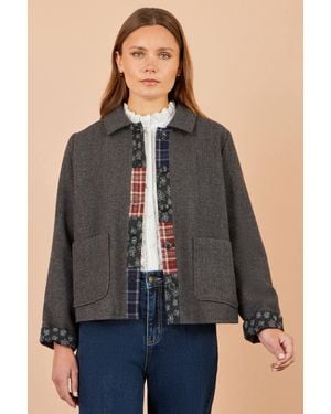 Yumi' Patchwork Boxy Jacket - Black