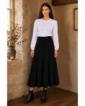 Yumi' Knitted Midi Skirt With Pockets - Black