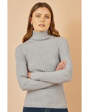 Yumi' Ribbed Knit Roll Neck Jumper - Grey