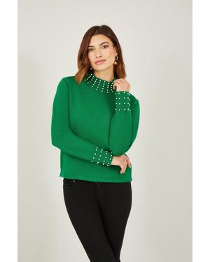 Mela London Mela Pearl Detail High Neck Jumper - Green