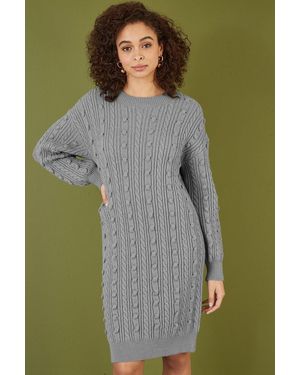 Yumi' Cable Knit Tunic Jumper Dress - Green