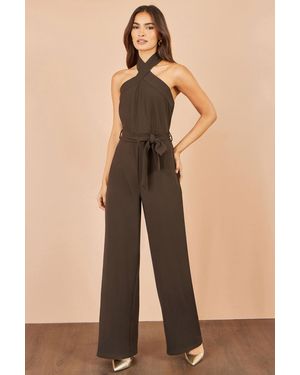 Yumi' Cross Over Halter Neck Jumpsuit - Natural