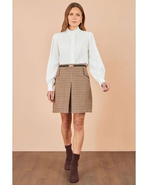 Yumi' Check Mini Skirt With Pockets - Natural