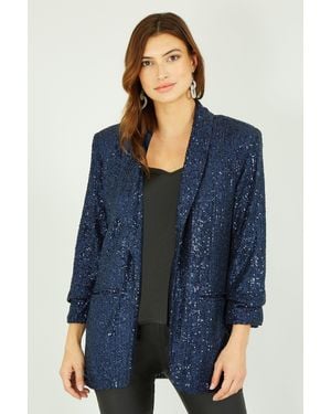 Yumi' Sequin Blazer With Pockets - Blue