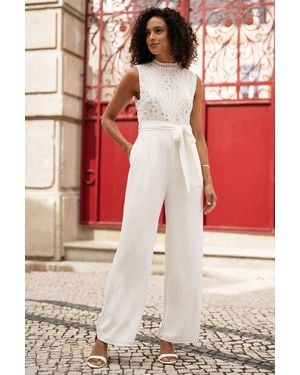 Yumi' Lace Sleeveless Jumpsuit - Red