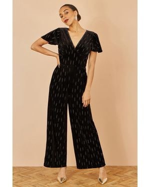 Yumi' Foil Print Velvet Jumpsuit - Black