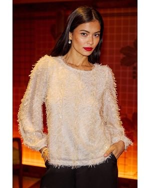 Yumi' Hanging Sequin Long Sleeve Top - Orange