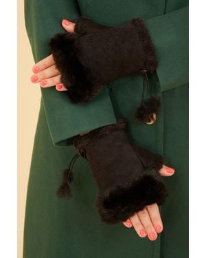 Yumi' Fur Fingerless Suede Mittens - Green