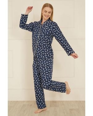 Yumi' Dachshund Brushed Cotton Pyjamas - Blue