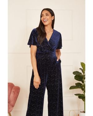 Yumi' Sparkle Velvet Jumpsuit - Blue