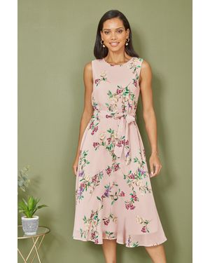 Yumi' Blush Floral Print Midi Skater Dress - Green