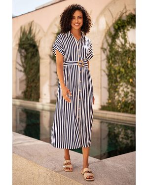 Yumi' Stripe Print Relaxed Midi Shirt Dress With Belt - Black
