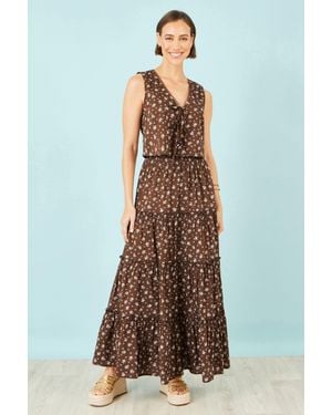 Yumi' Daisy Print Maxi Skirt - Brown
