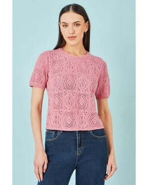 Yumi' Cotton Crochet Knitted Top - Red