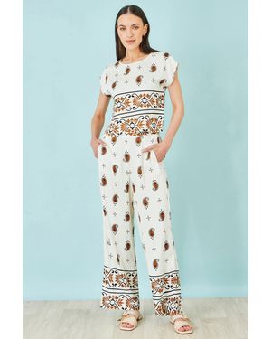 Yumi' Viscose Paisley Wide Leg Trousers - Blue