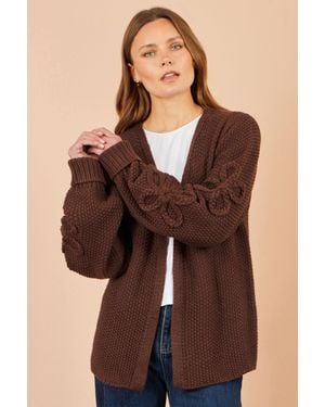 Yumi' Cardigan With Flower Detail Sleeves - Black