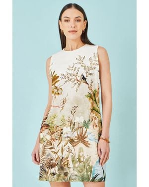 Yumi' Jungle Print Viscose Shift Dress - White