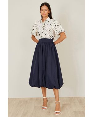 Yumi' Satin Bubble Hem Midi Skirt - Blue