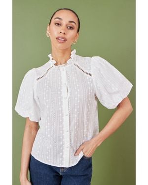 Yumi' Broderie Anglaise Puff Sleeve Shirt - Green