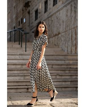 Yumi' Viscose Midi Shirt Dress With Matching Belt - Brown