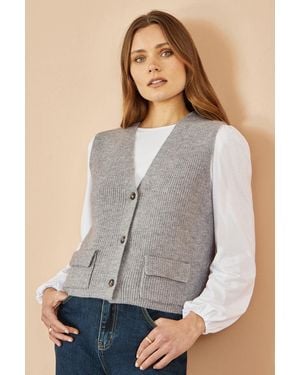 Yumi' Knitted Pullover Waistcoat - Grey
