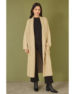 Yumi' Oatmeal Knitted Maxi Cardigan With Pockets - Natural