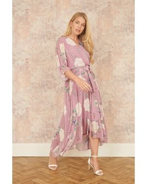 Yumi' Bird And Floral Print Midi Wrap Dress - Pink