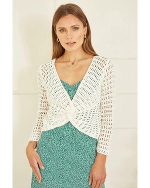 Yumi' Ivory Cotton Crochet Twisted Bolero Top - Green