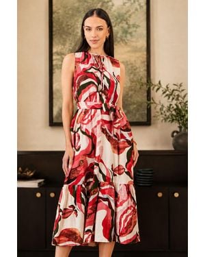Yumi' Viscose Swirl Print Midi Dress - Red