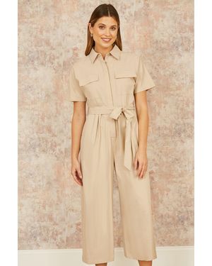 Yumi' Utility Relaxed Fit Jumpsuit - Natural