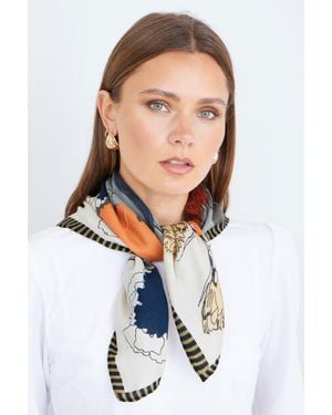 Yumi' Viscose Placement Floral Scarf - Blue