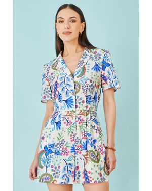 Yumi' Multicolour Paisley Retro Print Playsuit - Blue