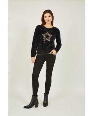 Yumi' Fluffy Star Christmas Jumper - Black