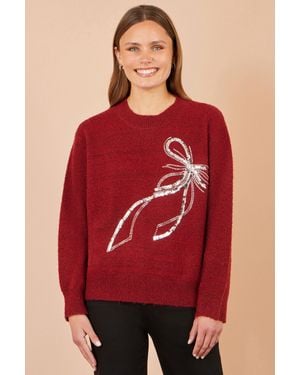 Yumi' Sequin Bow Relaxed Jumper - Red