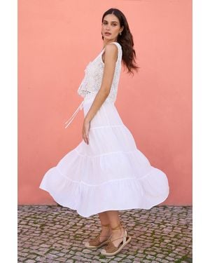 Yumi' Midi Boho Skirt - White