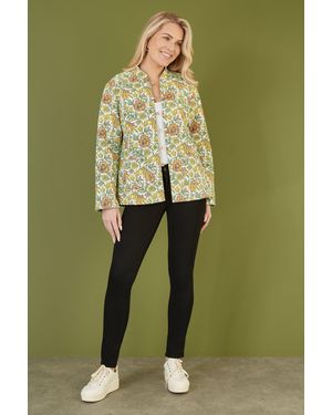 Yumi' Floral Print Reversible Cotton Quilted Jacket - Green