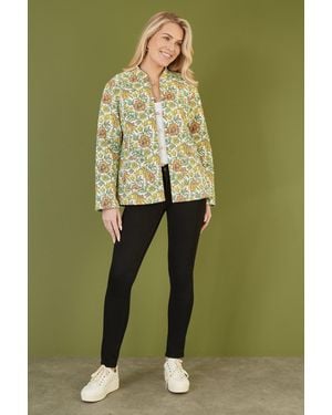 Yumi' Floral Print Reversible Cotton Quilted Jacket - Green