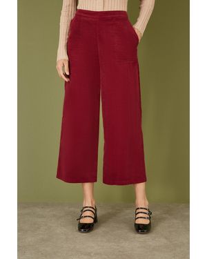 Yumi' Cord Cropped Wide Leg Trousers With Pockets - Green