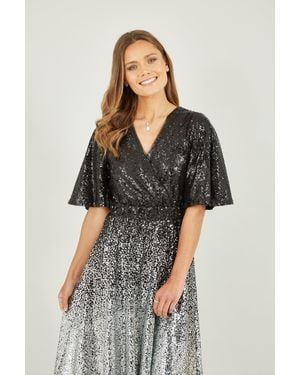 Yumi' And Ombre Sequin Midi Wrap Dress - Black
