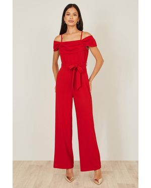 Yumi' Stretch Bardot Jumpsuit - Red