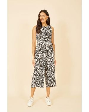 Mela Animal Print Sleeveless Culotte Jumpsuit - Natural