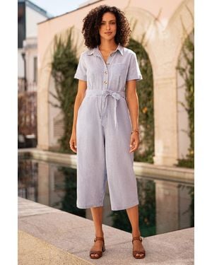 Yumi' Pinstripe Cotton Jumpsuit - Black