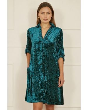 Yumi' Velvet Tunic Dress With 3/4 Sleeves - Blue