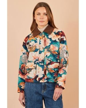 Yumi' Multicolour Floral Woven Bomber Jacket - Blue