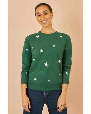 Yumi' Foil Star Print Relaxed Fit Jumper - Green