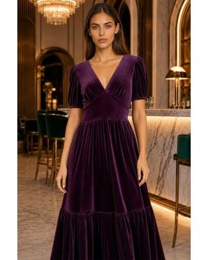 Yumi' Velvet Midi Dress - Purple